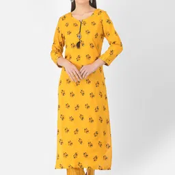Pistaa Women Mustard Yellow Floral Printed Pleated Kurta with Palazzos-image-74
