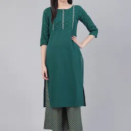 Varanga Women Green Floral Embroidered Kurta with Palazzos-picture-17