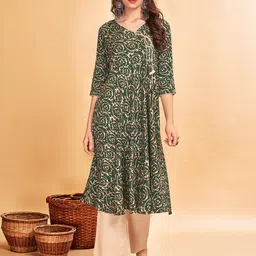 Anouk Women Green Printed Angrakha Kurta with Palazzos-21