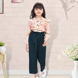 Cutiekins Girls Peach-Coloured & Green Printed Top with Palazzos-image-62