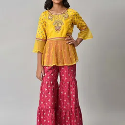 AURELIA Girls Yellow & Maroon Printed Top with Sharara-image-19