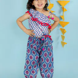 KID1 Girls Printed Pure Cotton Top with Harem Pants & Bag-image-84