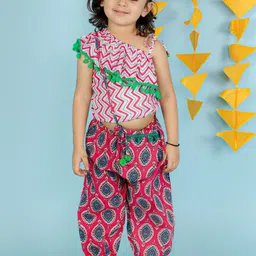 KID1 Girls Printed Pure Cotton Top with Harem Pants & Bag-image-49