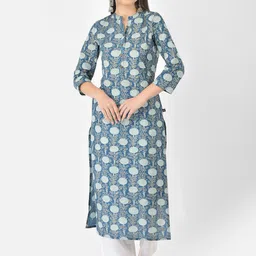 Pistaa Women Blue & White Floral Printed Pure Cotton Kurta Palazzos Set-picture-16