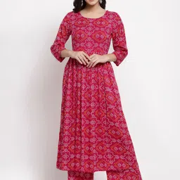 Yuris Women Pink & Off-White Bandhani Print Pure Cotton Kurta with Palazzos-28