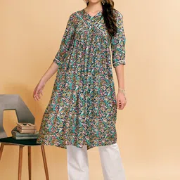 Anouk Paisley Printed V Neck Three Quarter Sleeves Empire Kurta with Palazzos-58
