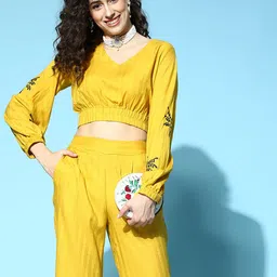 Jaipur Kurti Women Stylish Mustard Self-Design Top with Palazzos-picture-23