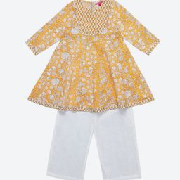 Biba Girls Floral Printed Empire Gotta Patti Kurta with Palazzos-image-82