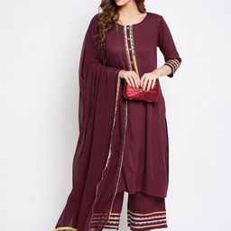Bitterlime Women Maroon Yoke Design Gotta Patti Kurta with Palazzos & With Dupatta-image-13