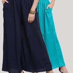 Clora Creation Women Set Of 2 Navy Blue & Turquoise Blue Ethnic Palazzos-15