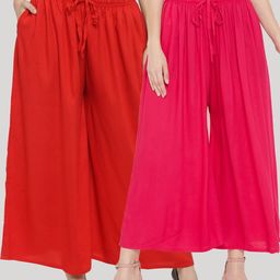 Clora Creation Pack Of 2 Women Red & Magenta Knitted Palazzos-20