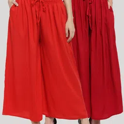 Clora Creation Women Pack Of 2 Red 7 Maroon Solid Wide Leg Palazzos-image-80
