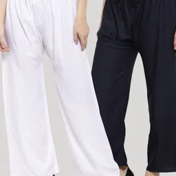 Clora Creation Women Pack Of 2 Navy Blue & White Knitted Palazzos-image-72