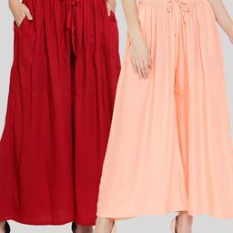Clora Creation Women Set Of 2 Maroon & Peach-Coloured Ethnic Palazzos-12