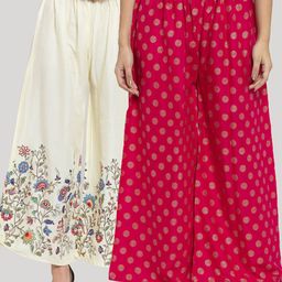 Clora Creation Women Pink & Cream-Coloured Set Of 2 Floral Printed Knitted Ethnic Palazzos-image-79