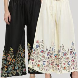Clora Creation Women Black & Cream-Coloured Pack of 2 Floral Printed Flared Palazzos-24