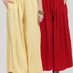 Clora Creation Women Pack of 2 Red & Beige Knitted Ethnic Palazzos-image-95
