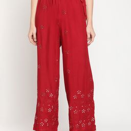 TAG 7 Women Maroon Floral Embellished Flared Ethnic Palazzos-image-83