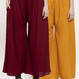 Miaz Lifestyle Women Maroon & Mustard Yellow Pack of 2 Flared Palazzos-image-73