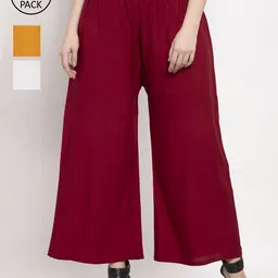 Miaz Lifestyle Women Maroon & Yellow Pack of 3 Palazzos-image-82