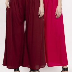 Miaz Lifestyle Women Maroon & Pink Knitted Flared Palazzos Pack Of 2-image-59