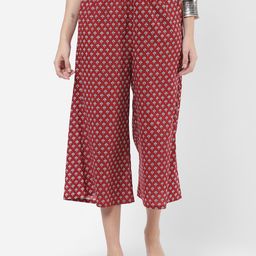 R&B Women Maroon & White Floral Printed Cropped Palazzos-picture-12