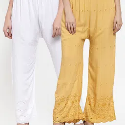 Miaz Lifestyle Women Beige & White Pack Of 2 Embroidered Palazzos-image-106