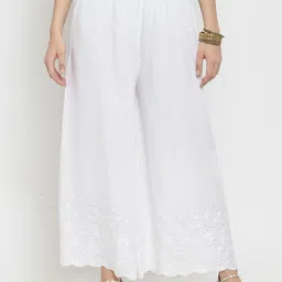 Clora Creation Women White Embroidered Flared Palazzos-image-84
