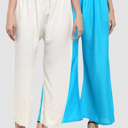 Miaz Lifestyle Women Pack Of 2 Cream-Coloured & Blue Palazzos-picture-9