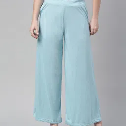 Souchii Women Blue Knitted Palazzos-image-85