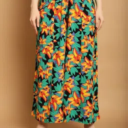 GRACIT Floral Printed Flared Knitted Palazzos-image-80