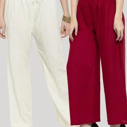 Clora Creation Women Cream-Coloured & Maroon 2 Knitted Palazzos-image-40