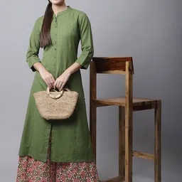 Pistaa Women Solid Panelled Kurta with Palazzos-picture-50