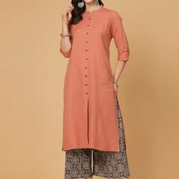 Pistaa Mandarin Collar Panelled Straight Kurta with Palazzos-picture-35