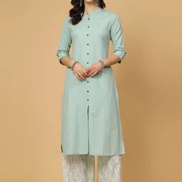 Pistaa Mandarin Collar Panelled Straight Kurta with Palazzos-30