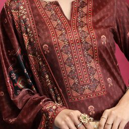 Vishudh Rust Ethnic Motifs Printed Notch Neck Kurta With Palazzo & Dupatta image 2
