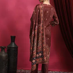 Vishudh Rust Ethnic Motifs Printed Notch Neck Kurta With Palazzo & Dupatta image 5