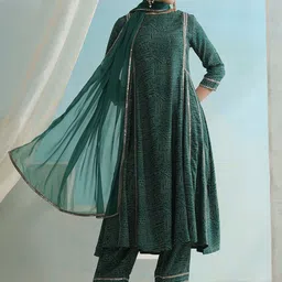 Khushal K Abstract Printed A-Line Kurta with Trousers & Dupatta-picture-30