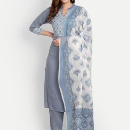 githaan Women Blue Ethnic Motifs Printed Kurta with Palazzos & With Dupatta-picture-14