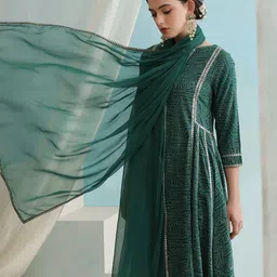 Khushal K Abstract Printed A-Line Kurta with Trousers & Dupatta image 2