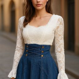 Women Fit and Flare White, Blue Above Knee/Mid Thigh Length Dress-image-48