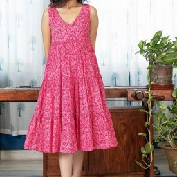 Women A-line Pink Midi/Calf Length Dress-image-3