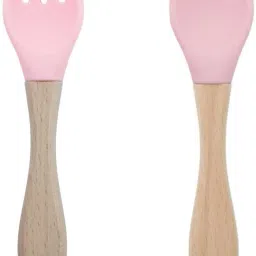 Baby Silicon Spoon and fork Set , BPA-Free Self Feeding Utensils for Newborns- wooden, silicone-22