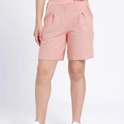 Solid Women Pink Basic Shorts-image-1