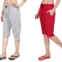Pure Cotton Womens/Ladies Capri Women Grey, Red Capri-image-41
