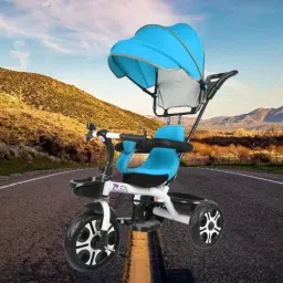 Sefty Canopy Tricycle with Soft Seat,Front-Back Basket,Parental Push Handle,Bell Tricycle Canopy Tricycle for Babys with New Colours Tricycle-image-1
