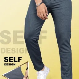 Men Slim Fit Grey Linen Blend Trousers-image-61