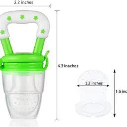 ss sales Squeezy Food Grade Silicone Bottle Feeder & Silicone Food Fruit Pacifier/Nibbler/Soother for Babies/Kids/Children (Squeezy Feeder 'Green' + Pacifier 'Green'') (Pack of 2) - Silicone- SILICONE image 4