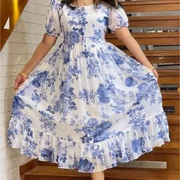 houseofcommon Women Fit and Flare Blue Midi/Calf Length Dress-picture-20
