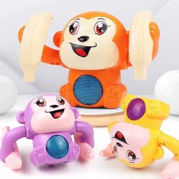 galactic New Dancing and Spinning Rolling Jumping Monkey Toy Voice Control Doll Tumble Orangutan Banana Monkey with Musical Flash Light and Sound Effects and Sensor Mix Colors (Multicolor, Pack of: 1) image 2